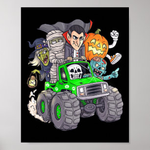 Halloween Skeleton Zombie Monster Truck Vampire Bo Poster
