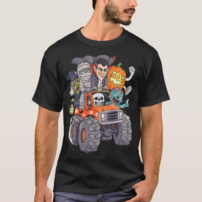Halloween Skeleton Zombie Monster Truck Vampire Bo T-Shirt (Front)