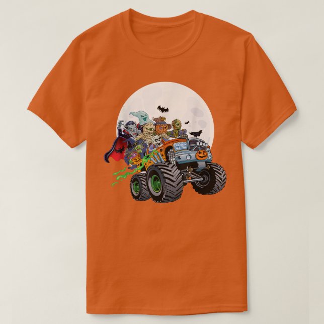 Halloween Skeleton Zombie Monster Truck Vampire Bo T-Shirt (Design Front)