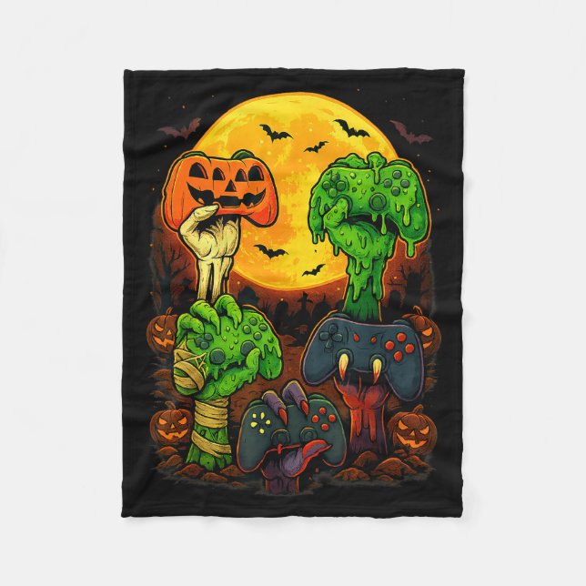 Halloween Skeleton Zombie Mummy Gaming Controller  Fleece Blanket (Front)