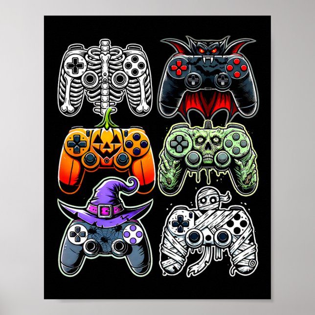 Halloween Skeleton Zombie Mummy Gaming Controllers Poster (Front)