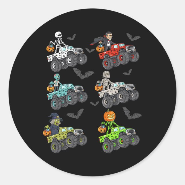 Halloween Skeleton Zombie Riding Monster Truck Vam Classic Round Sticker (Front)