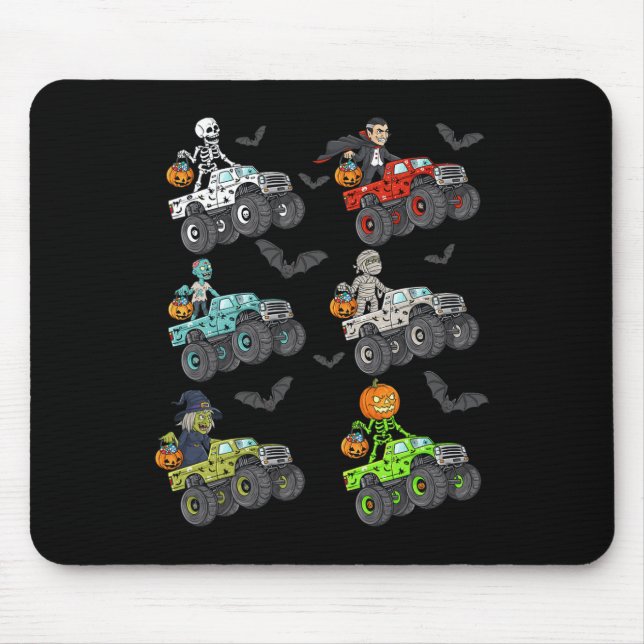 Halloween Skeleton Zombie Riding Monster Truck Vam Mouse Pad (Front)