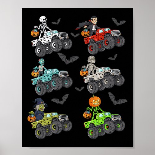 Halloween Skeleton Zombie Riding Monster Truck Vam Poster