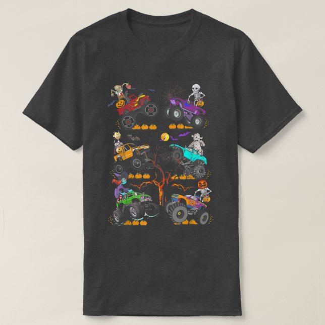 Halloween Skeleton Zombie Riding Monster Truck Vam T-Shirt (Design Front)