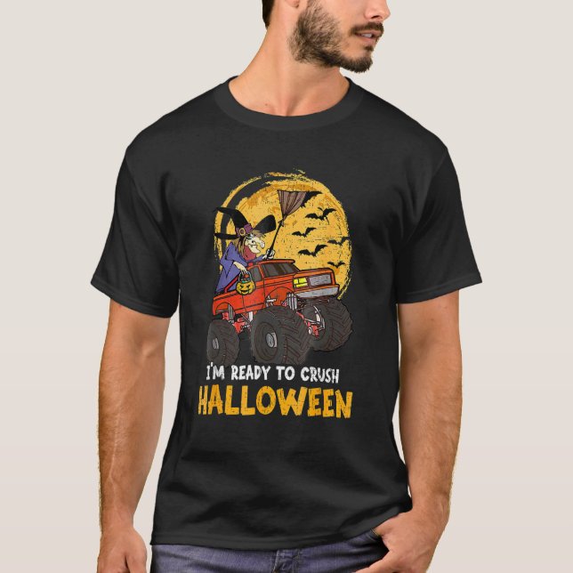 Halloween Skeleton Zombie Riding Monster Truck Vam T-Shirt (Front)