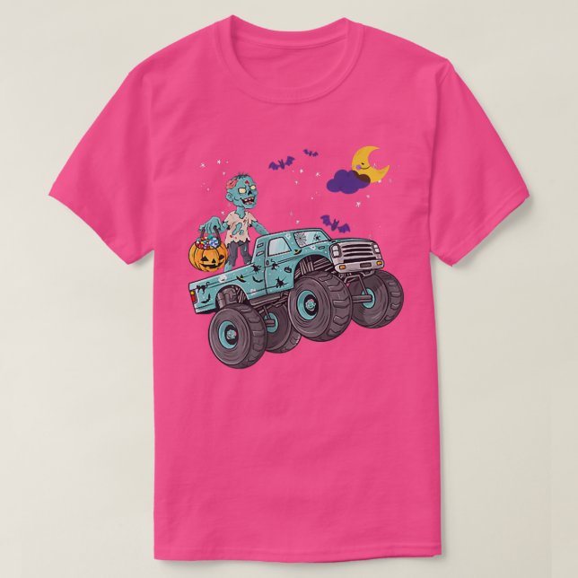Halloween Skeleton Zombie Riding Monster Truck Vam T-Shirt (Design Front)