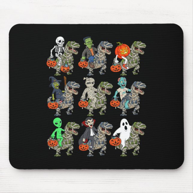 Halloween Skeleton Zombie Riding Mummy T Rex Vampi Mouse Pad (Front)