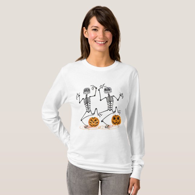 Halloween Skeletons and Jack O Lanterns T-Shirt (Front Full)