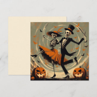 Halloween Skeletons and Jack O'Lantern Vintage Card