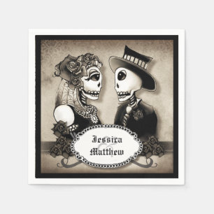 Halloween Skeletons Antique Names Wedding Napkins