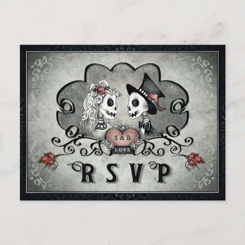 Halloween Skeletons Black Gray  Heart MENU RSVP