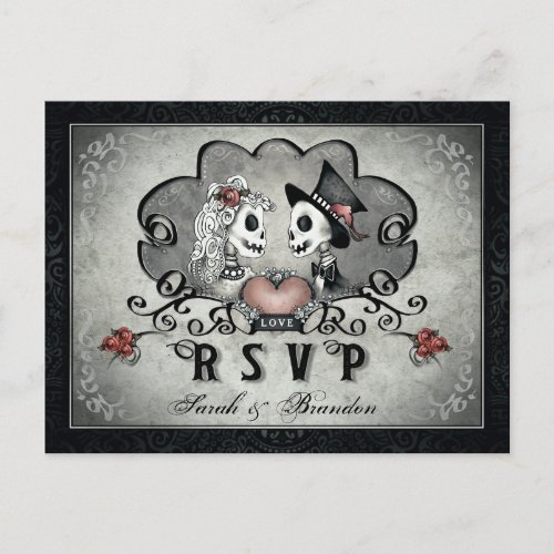 Halloween Skeletons Black Gray  Heart MENU RSVP