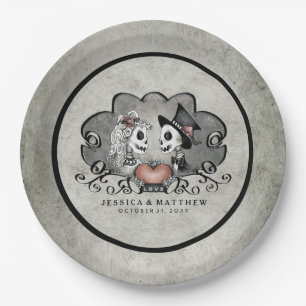Halloween Skeletons Black & Gray Matching Wedding Paper Plates