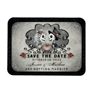 Halloween Skeletons Black Gray & Red Heart Magnet