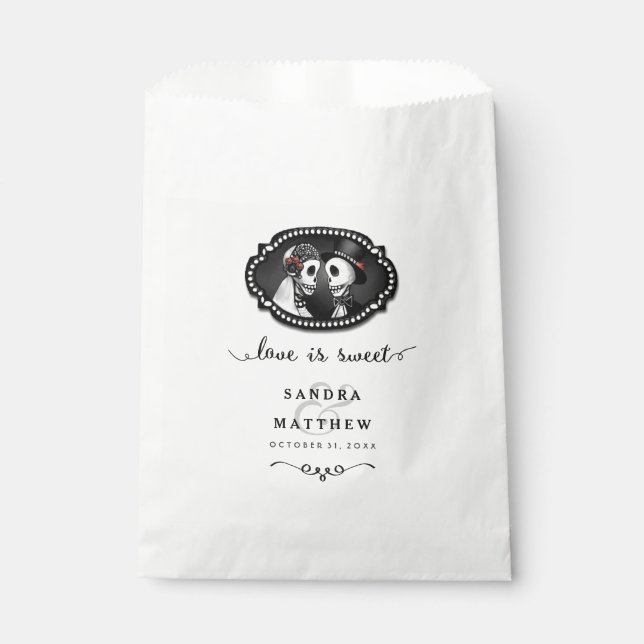 Halloween Skeletons Black & White Love is Sweet Favor Bag (Front)