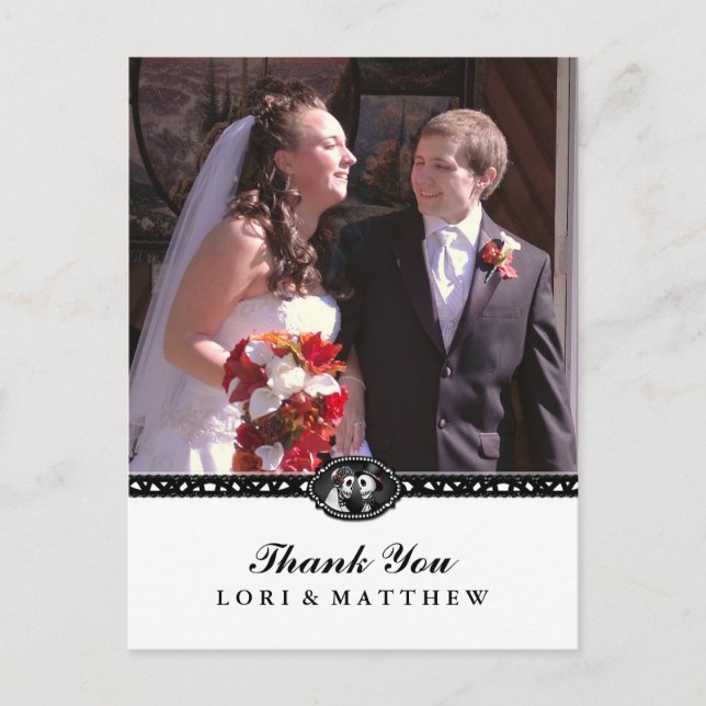 Halloween Skeletons Black White Photo Thank You Postcard (Front)
