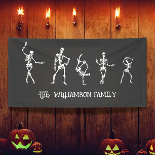 Halloween Skeletons Family of 5 Custom Family Name Banner