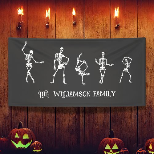 Halloween Skeletons Family of 5 Custom Family Name Banner