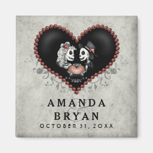 Halloween Skeletons Gray Black Heart Save the Date Magnet