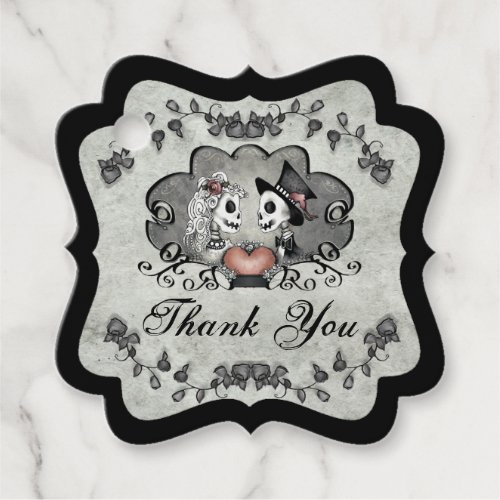 Halloween Skeletons Gray  Black Thank You Favor Tags