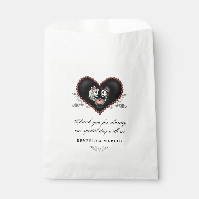 Halloween Skeletons Heart LOVE Wedding Names Favor Bag (Front)