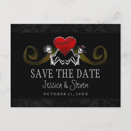 Halloween Skeletons  Heart Matching Save the Date Announcement Postcard