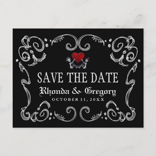 Halloween Skeletons  Heart Matching Save the Date Announcement Postcard