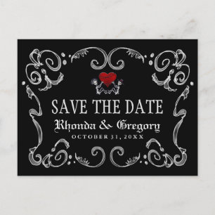 Halloween Skeletons Heart PHOTO on Back Save Date Announcement Postcard