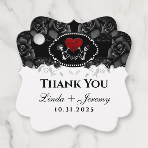 Halloween Skeletons Holding Heart Thank You Favor  Favor Tags