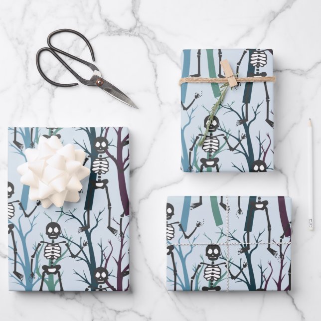 Halloween Skeletons In Trees Wrapping Paper Sheets (Front)