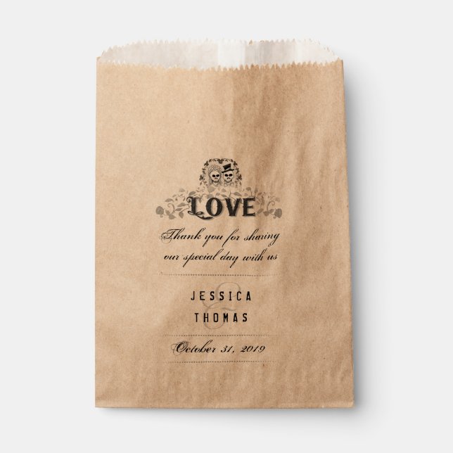 Halloween Skeletons LOVE Wedding Names Thank You Favor Bag (Front)