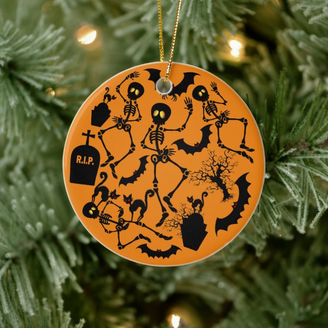 Halloween Skeletons Macabre Dance Ceramic Ornament (Tree)
