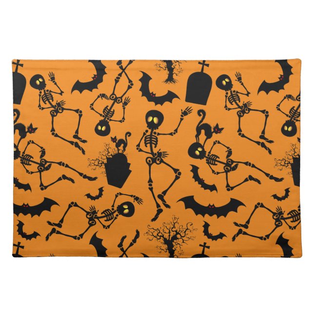 Halloween Skeletons Macabre Dance Cloth Placemat (Front)