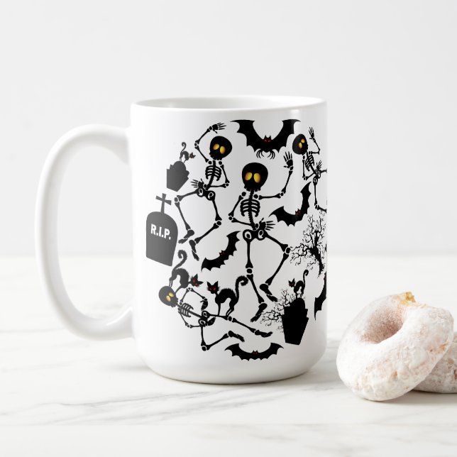 Halloween Skeletons Macabre Dance Coffee Mug (With Donut)