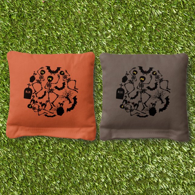 Halloween Skeletons Macabre Dance Cornhole Bags (Grass)
