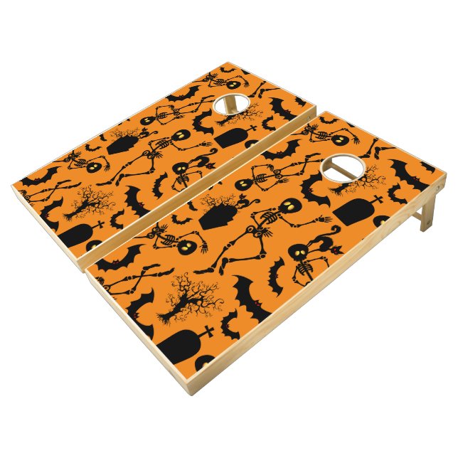 Halloween Skeletons Macabre Dance Cornhole Set (Angled)