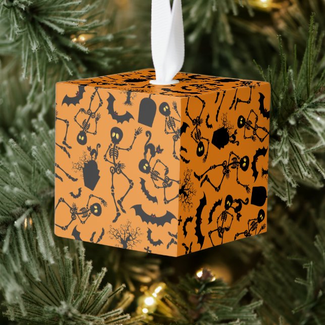 Halloween Skeletons Macabre Dance Cube Ornament (Tree)