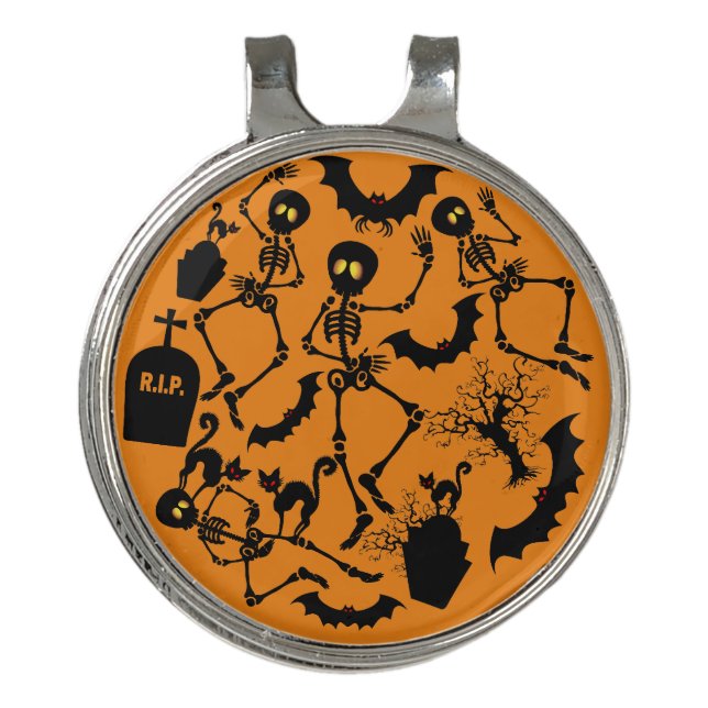 Halloween Skeletons Macabre Dance Golf Hat Clip (Front)