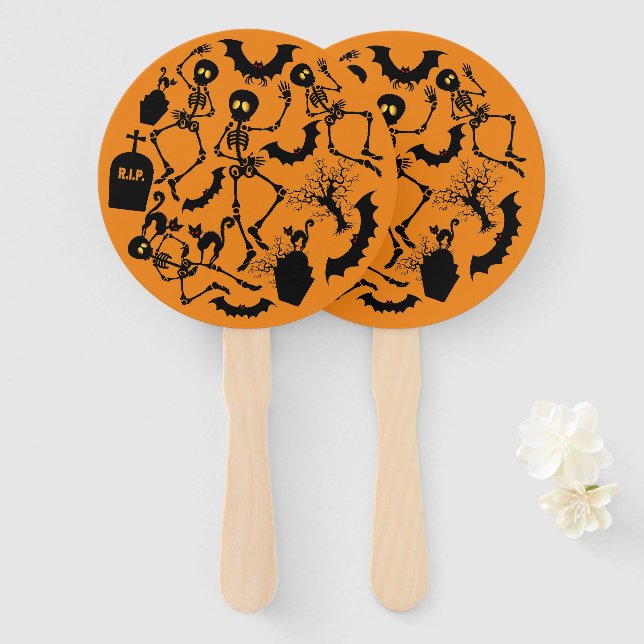 Halloween Skeletons Macabre Dance Hand Fan (Front and Back)