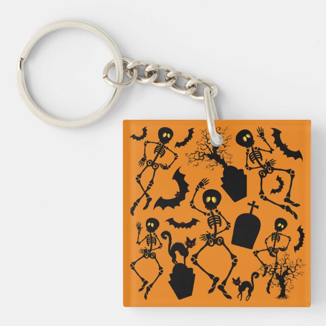Halloween Skeletons Macabre Dance Keychain (Front)