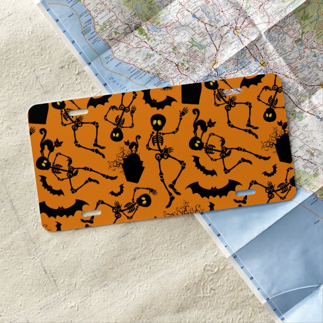 Halloween Skeletons Macabre Dance License Plate (In Situ)