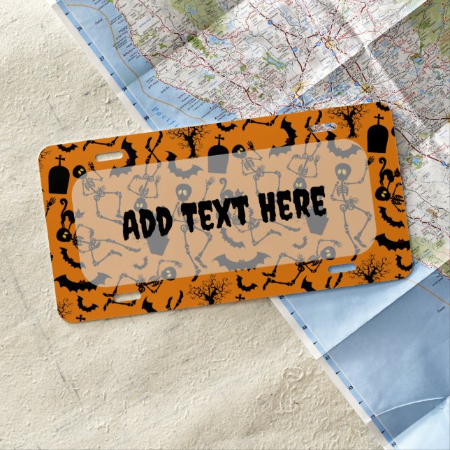 Halloween Skeletons Macabre Dance License Plate (In Situ)