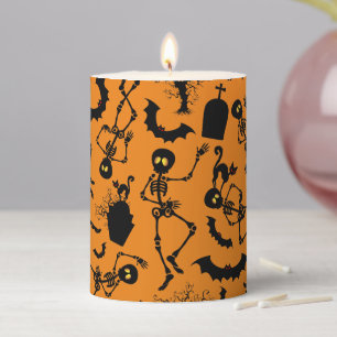 Halloween Skeletons Macabre Dance Pillar Candle