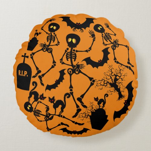 Halloween Skeletons Macabre Dance Round Pillow