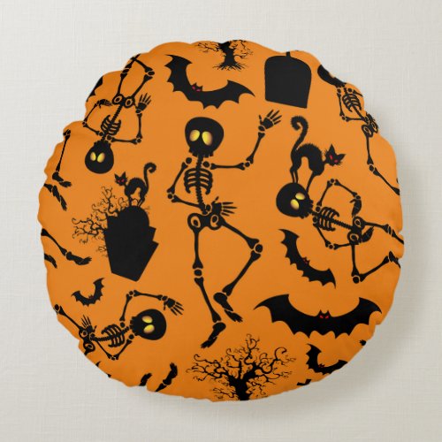 Halloween Skeletons Macabre Dance Round Pillow