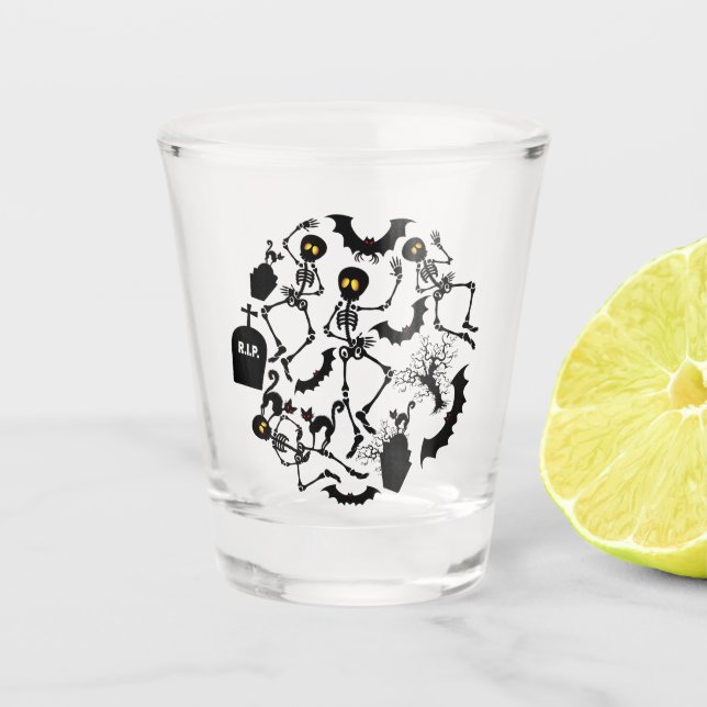 Halloween Skeletons Macabre Dance Shot Glass (Front)