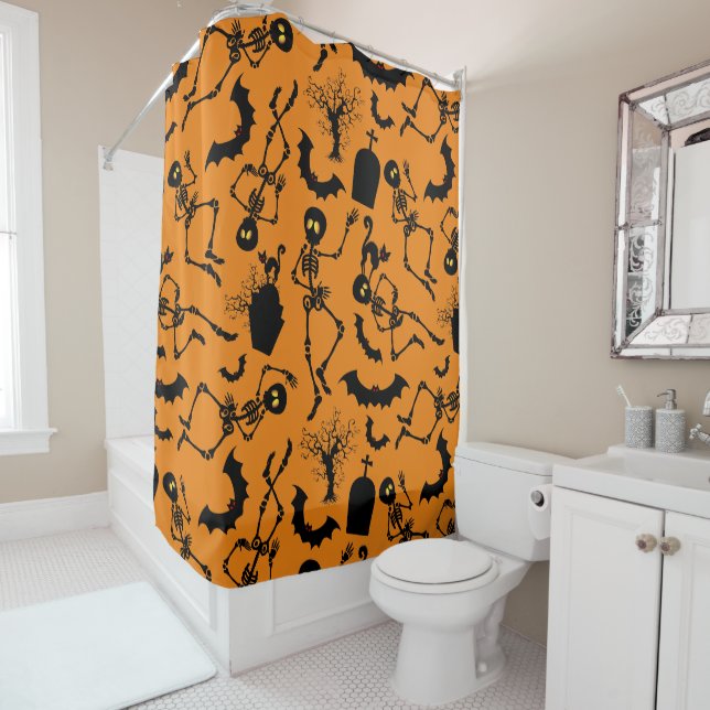 Halloween Skeletons Macabre Dance Shower Curtain (In Situ)