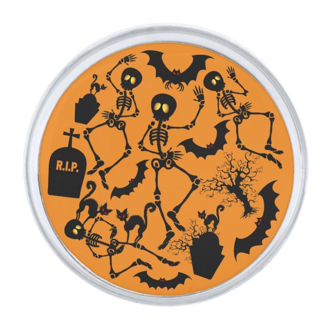 Halloween Skeletons Macabre Dance Silver Finish Lapel Pin (Front)