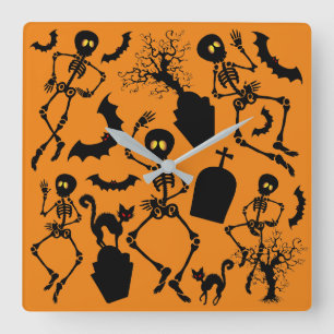 Halloween Skeletons Macabre Dance Square Wall Clock